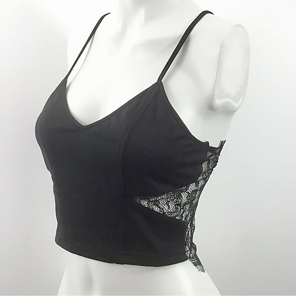 REHAB Black Fitted Crop Top Bralette Lace Camisole